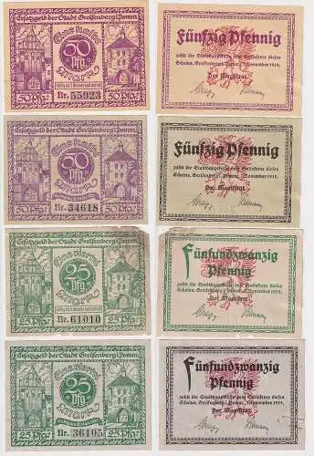 2 x 25 & 2 x 50 Pfennig Banknoten Notgeld Stadt Greifenberg 7.11.1919 (112344)