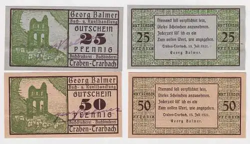 25 & 50 Pfennig Banknoten Notgeld Traben-Trarbach Buchhandlung 1921 (138890)