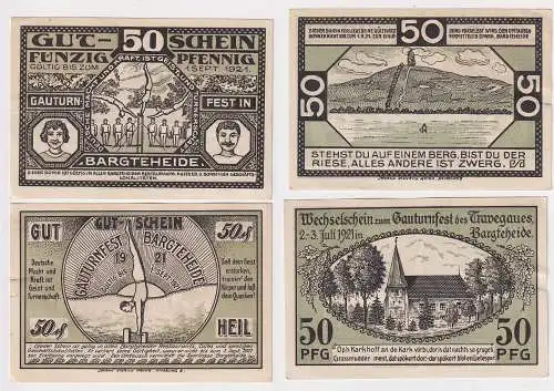 2 x 50 Pfennig Banknoten Notgeld Gauturnfest Bargteheide 1921 (130560)