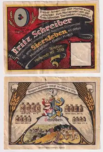 Banknote Notgeld Fritz Schreiber Siersleben Handelsmühle o.D. (1921/22) (139513)