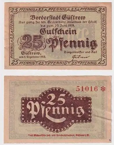 25 Pfennig Banknoten Notgeld Vorderstadt Güstrow 4.12.1918 (108309)