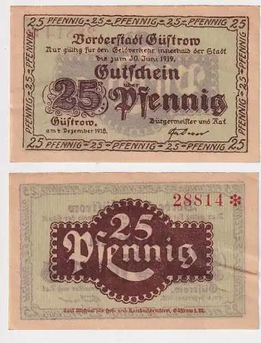 25 Pfennig Banknoten Notgeld Vorderstadt Güstrow 4.12.1918 (120514)