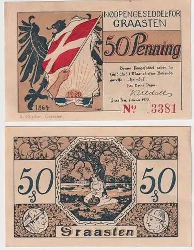 50 Pfennig Banknote Notgeld Gemeinde Gravenstein Graasten 1920 (125818)