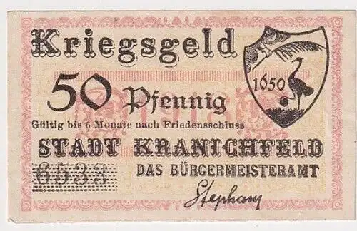 50 Pfennig Banknoten Kriegsgeld Stadt Kranichfeld o.D. (1918) (123381)