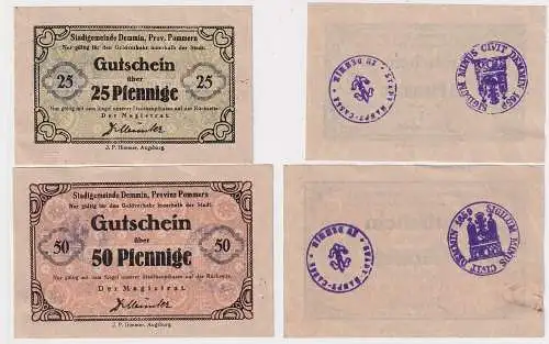 25 & 50 Pfennig Banknoten Notgeld Stadtgemeinde Demmin in Pommern (105731)