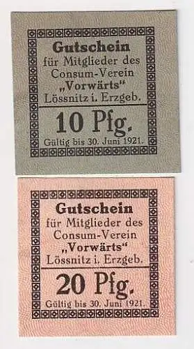 10 & 20 Pfennig Banknoten Notgeld Lössnitz im Erzgebirge gült.30.6.1921 (105315)