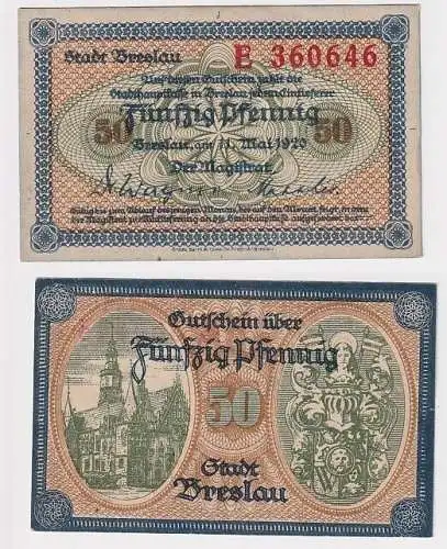 50 Pfennig Banknote Notgeld Stadthauptkasse Breslau 11.5.1920 (129343)