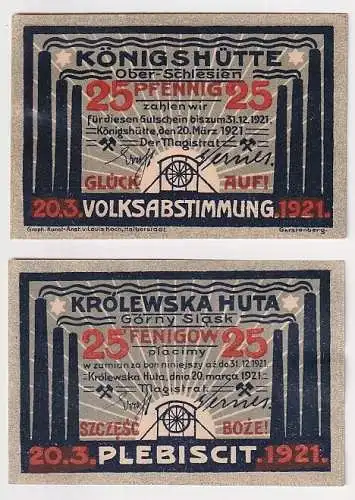 Banknote Notgeld 25 Pf. Königshütte Ober-Schlesien 1921 (106555)