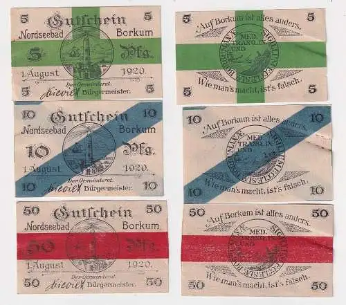 5, 10, 50 Pfennig Banknoten Notgeld Gemeinde Borkum 1.8.1920 (109592)