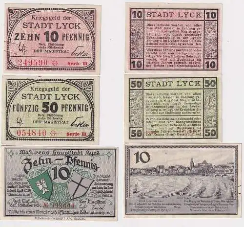 3 Banknoten Notgeld Hauptstadt Lyck 1920 Kriegsgeld Stadt Lyck (103228)