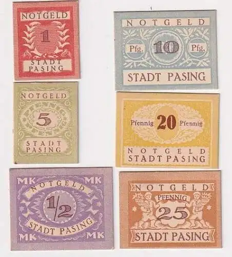 6 Banknoten Notgeld Stadt Pasing ohne Datum  (100099)