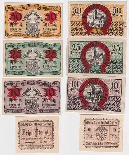 4 Banknoten Notgeld Stadt Bernstadt in Schlesien um 1920 (109588)