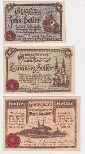 10,20 und 50 Heller Banknoten Notgeld Gemeinde Maria Lanzendorf 1920 (123311)