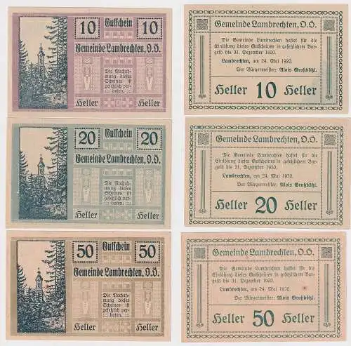 10,20 und 50 Heller Banknoten Notgeld Gemeinde Lambrechten O.Ö 1920 (122370)