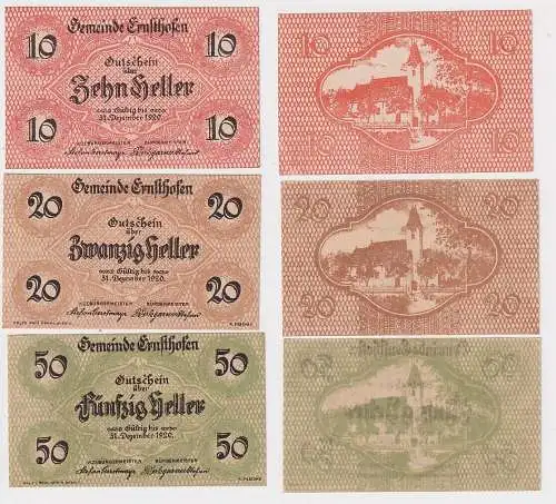 10,20 und 50 Heller Banknoten Notgeld Gemeinde Ernsthofen 1920 (104632)