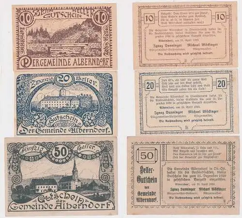 10, 20 50 Heller Banknoten Notgeld Gemeinde Alberndorf 1920 (107318)