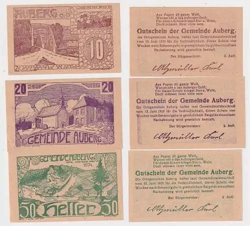 10,20 und 50 Heller Banknoten Notgeld Gemeinde Auberg O.Ö. 1920 (101118)