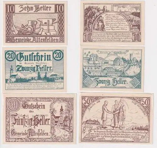 10,20 und 50 Heller Banknoten Notgeld Gemeinde Altenfelden 1920 (102927)