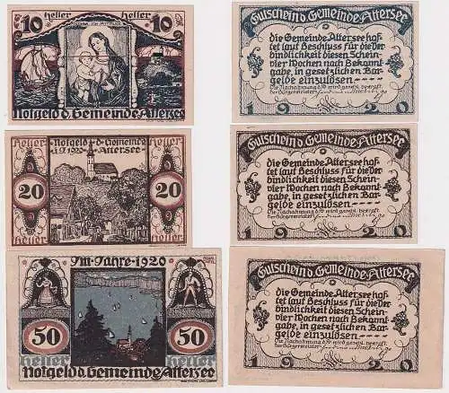 10,20 und 50 Heller Banknoten Notgeld Gemeinde Attersee 1920 (105935)