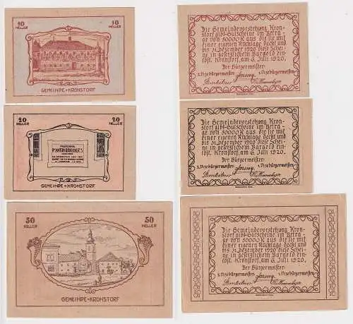 10,20 und 50 Heller Banknoten Notgeld Gemeinde Kronstorf 1920 (107735)