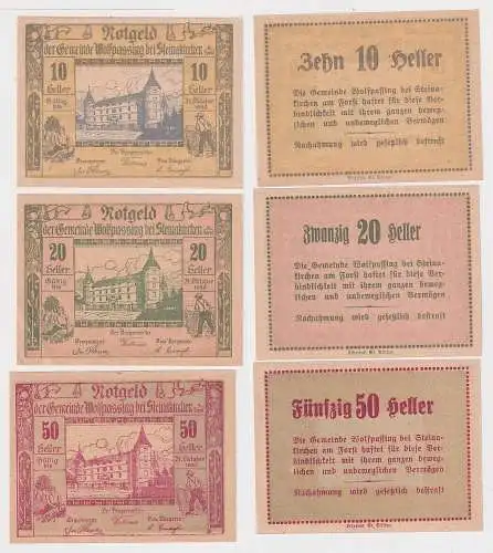 10,20 und 50 Heller Banknoten Notgeld Gemeinde Wolfpassing 1920 (121828)