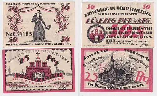 2 Banknoten Notgeld Stadt Kreuzburg in Oberschlesien 18.1.1921 (113164)