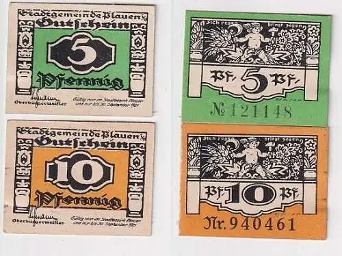 5 und 10 Pfennig  Banknoten Notgeld Stadt Plauen i.V. o.D.-30.9.1921 (114790)