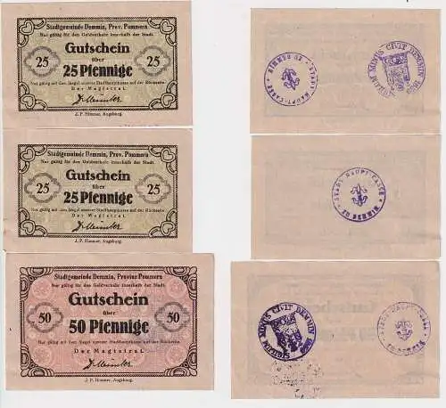 2 x 25, 50 Pfennig Banknoten Notgeld Stadtgemeinde Demmin in Pommern (113740)