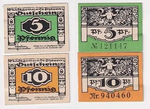 5 und 10 Pfennig  Banknoten Notgeld Stadt Plauen i.V. o.D.-30.9.1921 (118321)