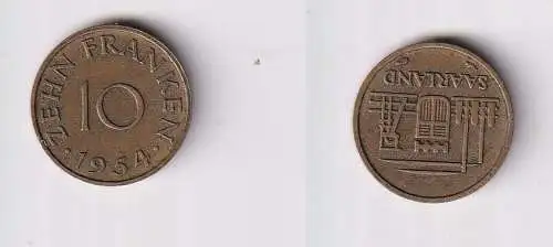 10 Franken Messing Münze Saarland 1954 f.vz (110472)