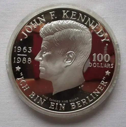 100 Dollar Silber Münze Niue 1988 John F. Kennedy 5 Unzen Silber in PP (100691)