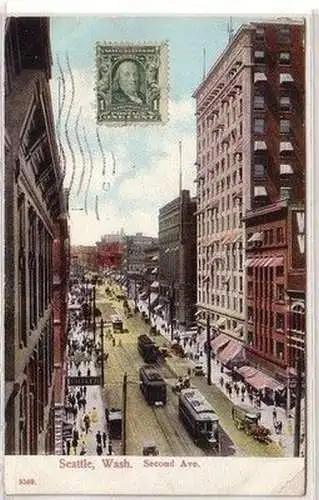 08824 Ak Seattle Wash. Second Avenue with Tram 1908