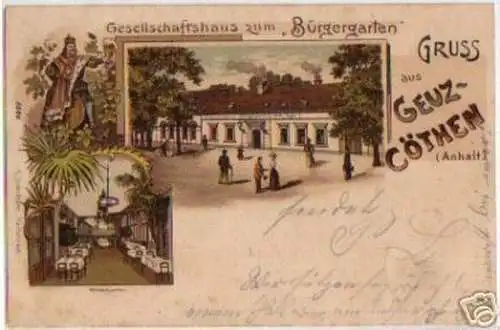 05981 Ak Lithographie Gruss aus Geuz Cöthen Anhalt 1901