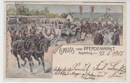 46552 Ak Gruß vom Pferdemarkt Magdeburg 1905