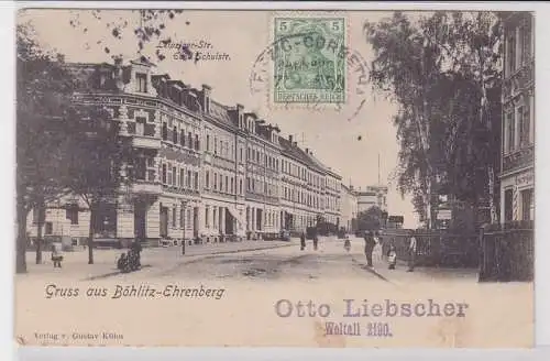 94097 Ak Gruß aus Böhlitz Ehrenberg Leipziger Straße Ecke Schulstraße 1913