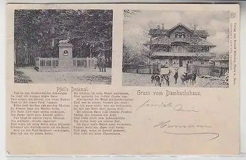 66170 Mehrbild Ak Gruß vom Dambachhaus und Pfeils Denkmal 1903