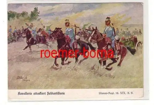 61284 Ak Ulanen Regiment 18 XIX.A.K. Kavallerie attakiert Feldartillerie um 1930