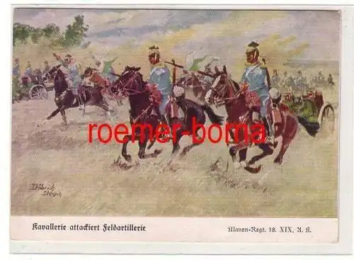 79972 Ak Ulanen Regiment 18 XIX.A.K. Kavallerie attakiert Feldartillerie um 1930