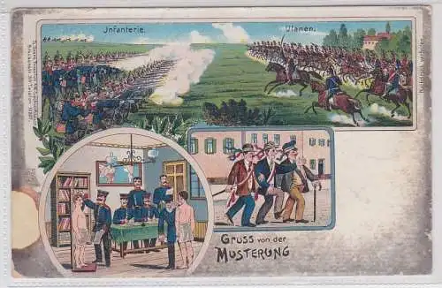 91177 Patriotika AK Gruss von der Musterung - Infanterie gegen Ulanen 1908