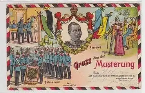 44791 Lithographie Ak Gruß von der Musterung 1917