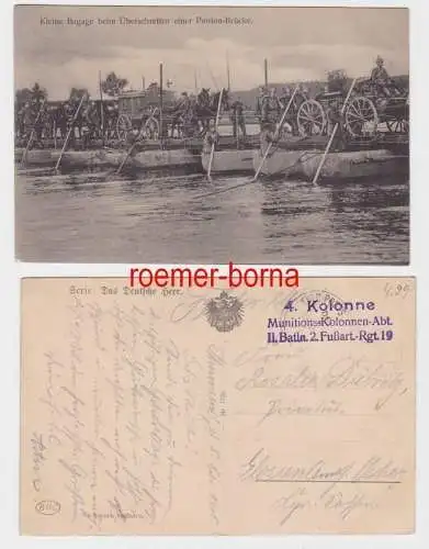 81523 Feldpost Ak kleine Bagage beim Überschreiten einer Ponton Brücke 1915