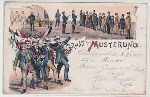 58963 Militär Ak Lithographie Gruß von der Musterung 1900