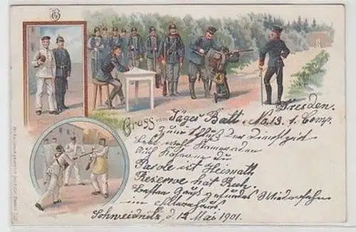 58964 Militär Ak Lithographie Gruß vom Jäger Batl. Nr.19 Dresden 1901