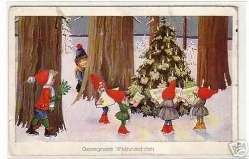 10379 Weihnachts Ak mit Zwergen um 1940