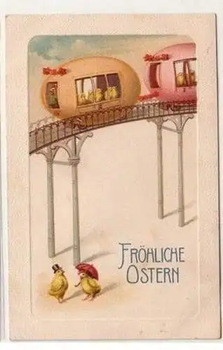 61226 Fröhliche Ostern Ak Küken in der Hochbahn aus Ostereiern 1916