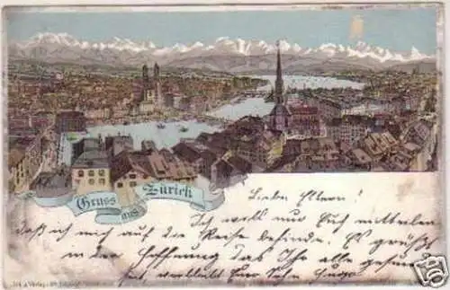 24544 Ak Lithographie Gruss aus Zürich 1897