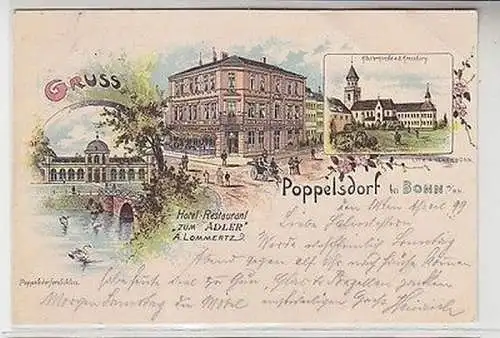 64234 Ak Lithographie Gruß aus Poppelsdorf bei Bonn Hotel "Zum Adler" 1899