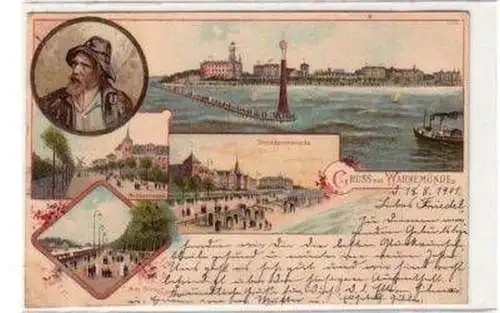 49257 Ak Lithografie Gruss aus Warnemünde 1901