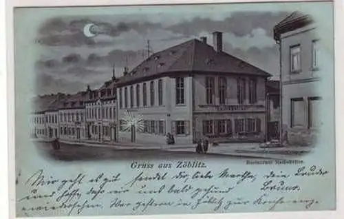 46228 Mondscheinkarte Gruß aus Zöblitz Restaurant Ratskeller 1904