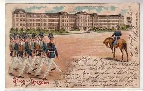 57420 Ak Lithographie Gruß aus Dresden Kaserne 1904